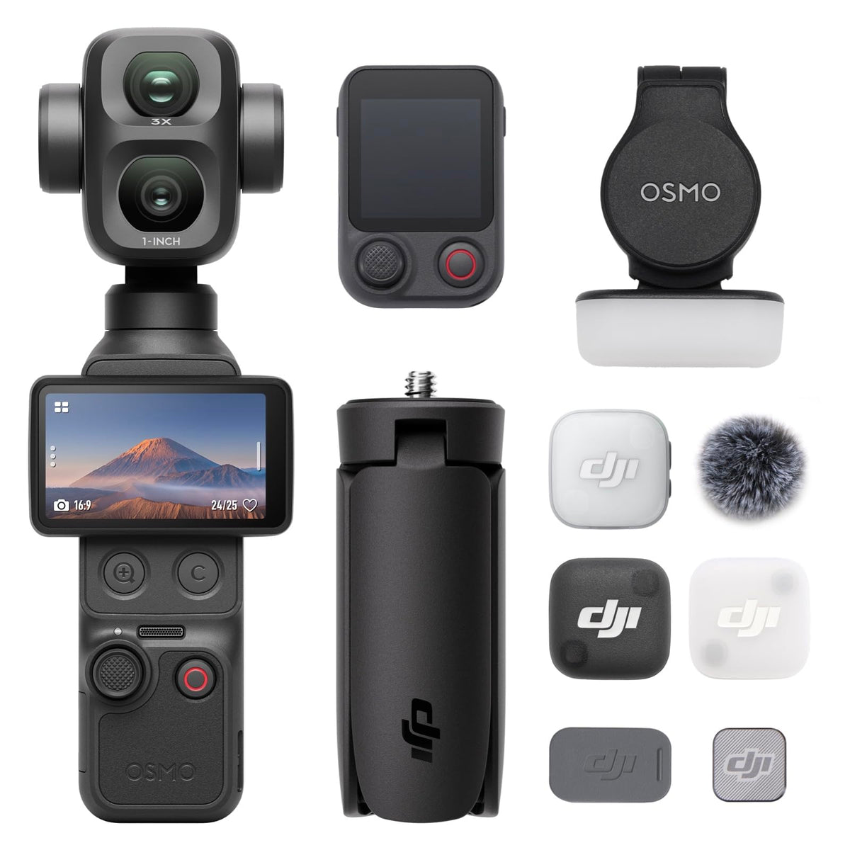 DJI Osmo Pocket 4P Vlog Combo Cámara Gimbal Doble Lente 4K con Mic Mini 2